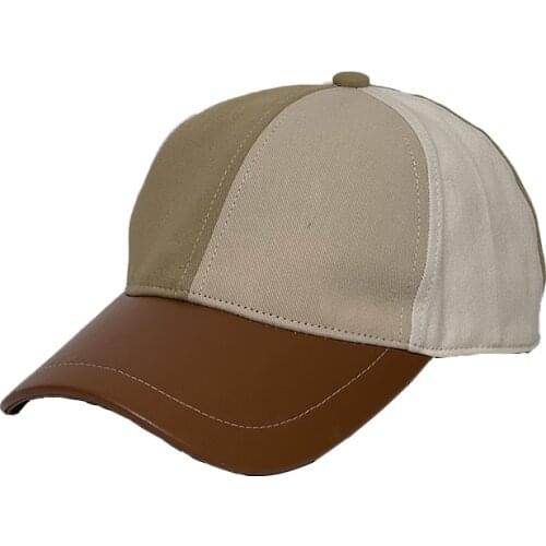 Men Patchwork Baseball Cap Women Cotton Casual Outdoor Sun Hat Student PU Brim Drawstring Adjustment Trucker Gorras