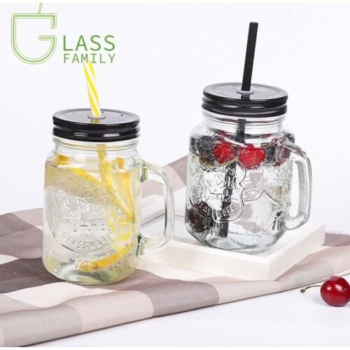 GF 450ml Mason Jar Mugs with Glass Handles Drinking Glasses with Lids and Straws Shot Glass Cupswine Glasses Drinkware Cup