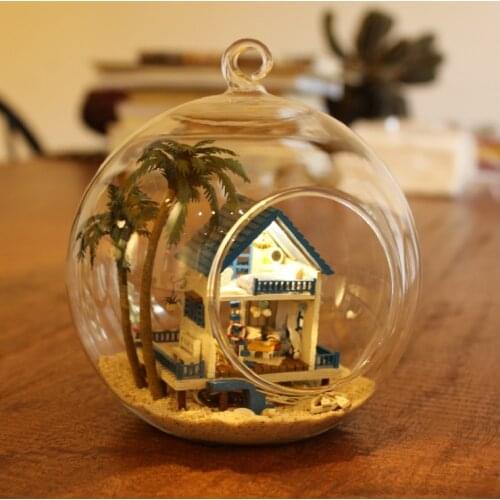 Doll House Model Kits New DIY Glass Ball with LED Light Wooden Miniature Assembling Dollhouse Toy Creative Xmas gift