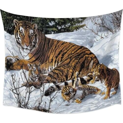 Bedroom Wall Tapestry Snow Animal Tiger Tapestry Wall Hanging Picnic Yoga Mat Living Room Wall Decoration