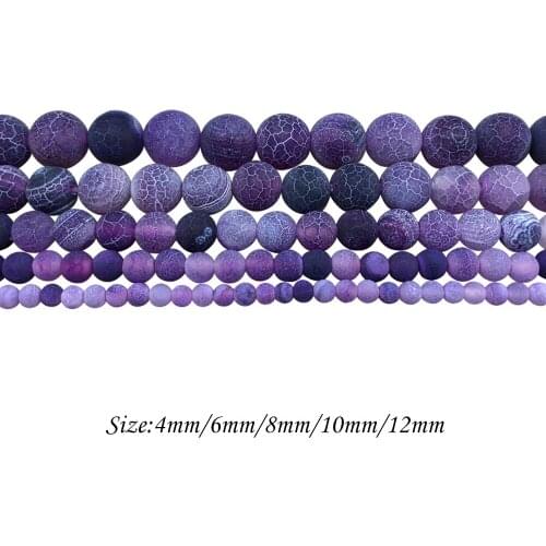 Natural Gem StoneWeathered Lace Frost Agates OnyxRound Purple Beaded for Women DIY Jewelry Making Bracelets Necklaces J339