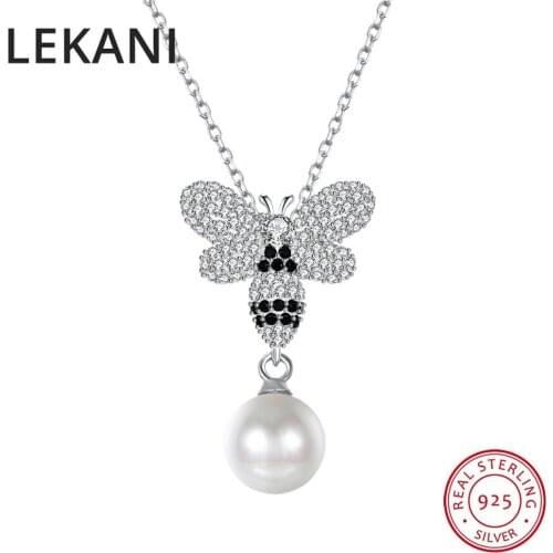 LEKANI Crystals From Swarovski Butterfly Pendant Necklace For Women Real S925 Silver Pearls Collares Lovers Valentines Day Gift