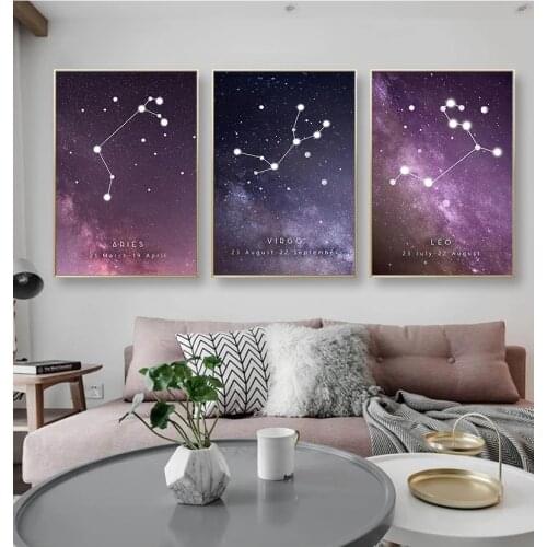 Twelve Constellations Canvas Posters Mysterious Space Wall Art Zodiac Astrology Sign Prints Painting Nordic Kids Decor Pictures