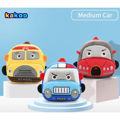 KaKoo Plush Backpack Cartoon Car 2-4 Years Old Toy Childrens Backpack Kindergarten School Bag Girls Backpack Ultra-Lightweight
