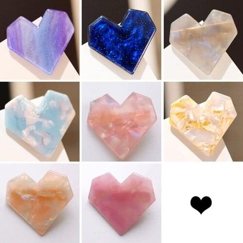 QCOOLJLY Arylic Heart Hair Clips For Women Girls Acetic Crystal Barrette Stick Shiny Hairpin Headwear Hair Accessories