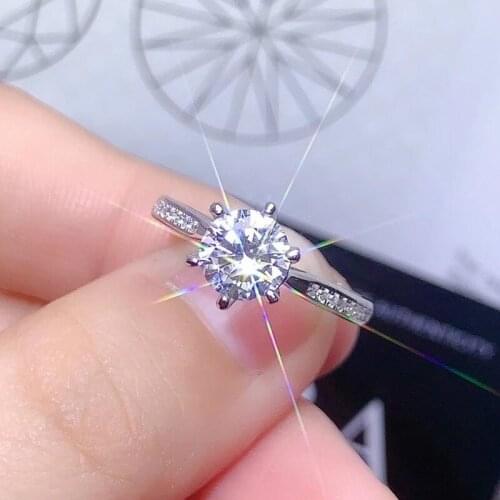 Luxury 18K Rose Gold Plated 1 Ct Round Perfect Cut D Color VVS1 Moissnaite Ring 925 Sterling Silver 6 Claws Rings Jewelry