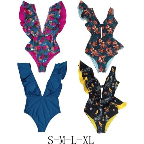 Sexy One-Piece Swimsuit Swimwear Bikini Women Bathing Suit Solid Deep-V Neck Beachwear Summer Beach Swimming Pool