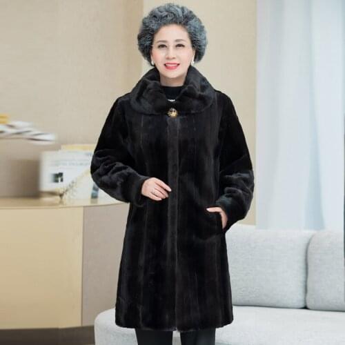 New Middle-aged Womens Mink Fur Coats Winter Warm Fur Jacket Coat Long Women Thicken Mink Fur Overcoat Plus Size Winter Jackets