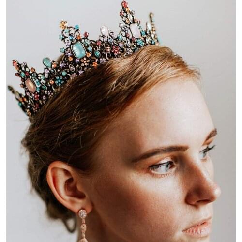 FORSEVEN Women Bride Noiva Wedding Party Royal Princess Vintage Baroque Style Shining Crystal Full Round Headbands Tiaras Crowns