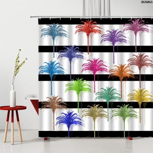3D Tropical Plants Shower Curtains Abstract Art Palm Tree Flower Polyester Home Bathroom Decor Washable Bath Partition Curtain