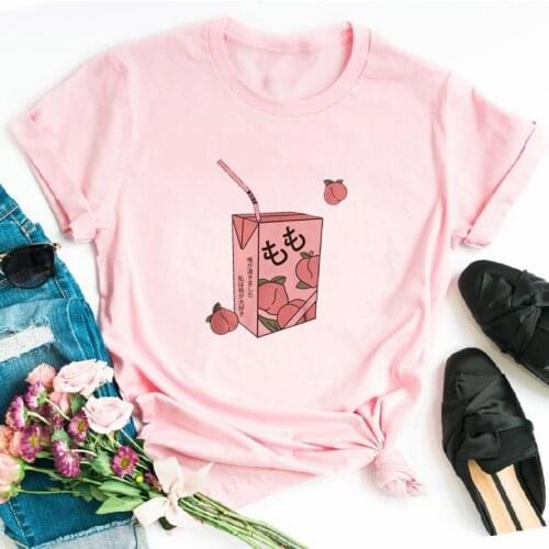 Womens Cartoon Peach Juice Japanses Aesthetic Grunge Print T-shirt 2020 Summer Fashion Short Sleeved T-shirt Girl,Drop Ship