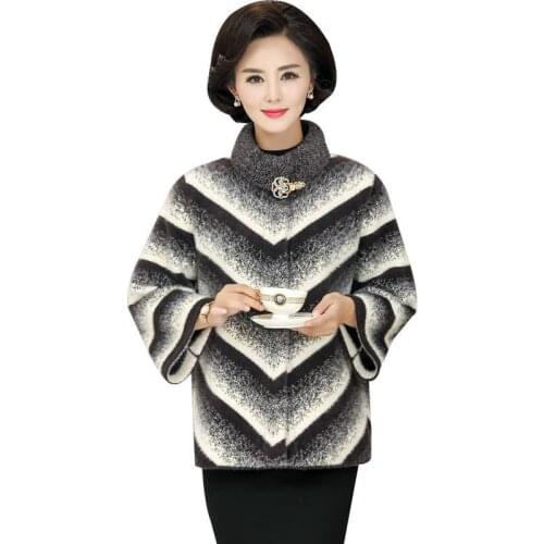 Middle-aged Female Autumn Winter Jacket Coat 2021 New Women knitting Top Loose Plus Size Coats
