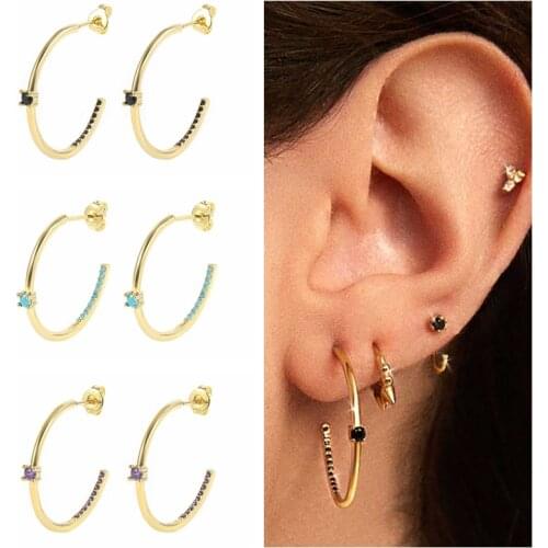 Viny 2021 Trend Pendientes 925 Sterling Silver Earrings For Women Turquoise C-Type Simple Personality Piercing Stud Earrings Aro