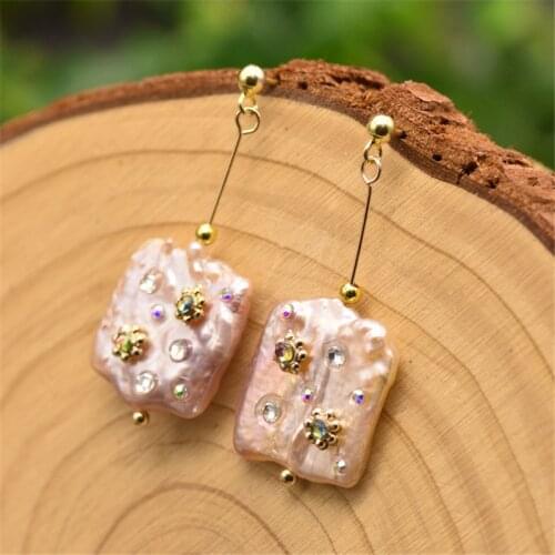 Square Shaped Natural Baroque Freshwater Pearl Drop Earrings for Women Girls Bridal Wedding Party Gifts Fashion Jewelry Original