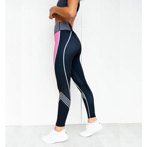 Womens Digital Printed Sports Pants High Waist Striped Fitness Pants Running Sweat-Absorbent Hip Pants Stitching Sports Pants