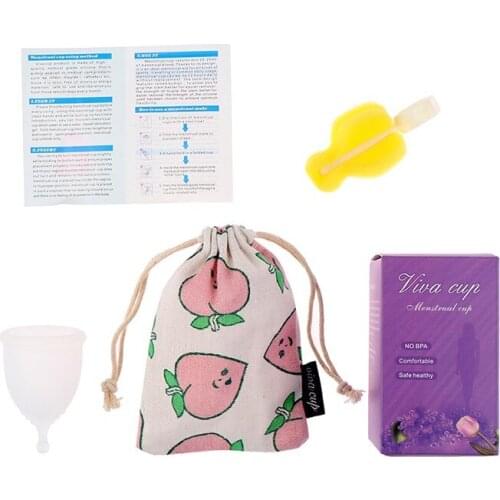 1Set Reusable Menstrual Discharge Silicone Menstrual Period Cup Valve Women With Spong Brush Bag