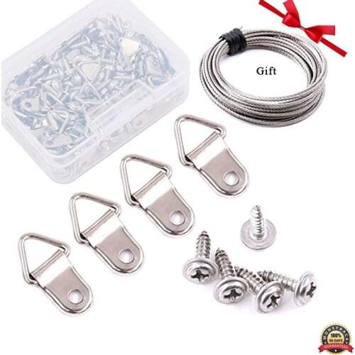 110Pcs Triangle Ring Picture Hangers Small D-Ring Picture Hanger Shape Nail Non-trace Hangers Single Hole with Screws Home Decor