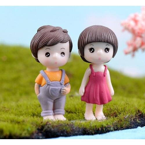 2pc Girl Boy Doll Dwarf Craft Miniature Dollhouse Decor Glass Ornament Figurine Garden Fairy Home Decoration DIY Accessories