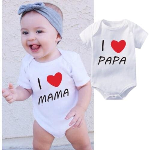 2PCS/LOT Newborn Baby Clothes I Love Mama Papa Toddler Funny Print Jumpsuits Bodysuits Outfits Infant 100%Cotton Romper 0-24M