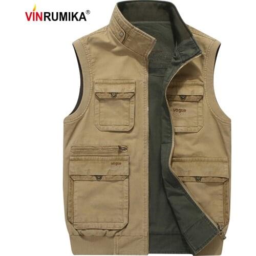 2020 Super Large Size M-8XL European Mens Autumn 100% Pure Cotton Army Vest Jacket Man Spring Casual Brand Waistcoat Vests Coat