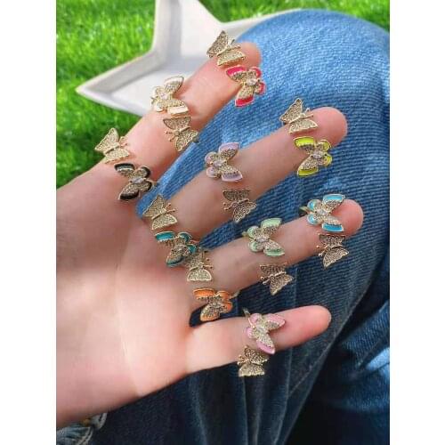 3Pcs Colorful CZ Butterfly Rings For Women Adjustable Ring Cubic Zirconia Jewelry Gifts