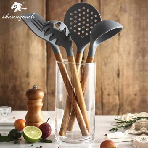 7pcs Non-stick Kitchenware Set Food Grade Heat resistant Silicone Cooking Utensil Skimmer Ladle Spoon Turner Kitchen Tools