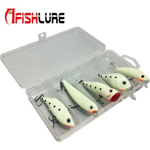Afishlure 5pcs/lot Luminous Fishing Lure Set Minnow/VIB/Popper/Wobblers/Pencil Fishing Bait Artificial Bait