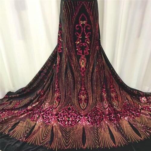 African Lace Fabric 2020 fuchsia High Quality Velvet with Sequins Lace Embroidery French Lace Fabric For Nigerian Wedding Party