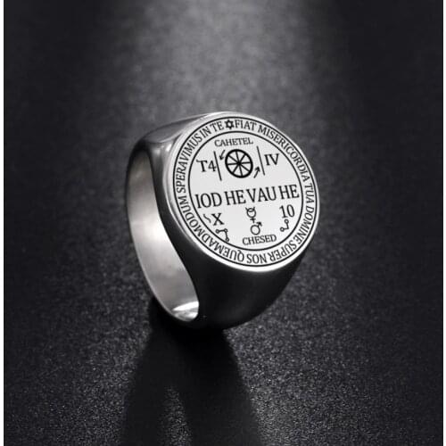 Archangel Cahetel Fortune Seal Iod He Vau He Solomon Kabbalah Amulet Rings for Men Viking Stainless Steel Mens Signet Ring Punk
