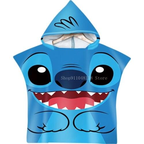 3D Cartoon Lilo & Stitch Bath Towels Disney Cartoon Soft Breathable Kids Baby Boys Adult Wearable Beach Towel Hooded Cape Cloak