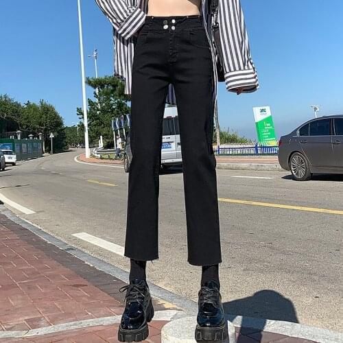 Jeans Women Loose High Waist Straight High Waist Pants Solid Color Wide Legs Retro Loose Womens Denim Trousers Thin Section