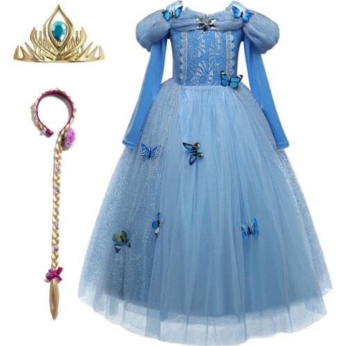 Fantasy Girls Tulle Butterfly Crystal Queen Cinderella Dress For Girls Cosplay Costume Girl Princess Dress Halloween Fancy Dress