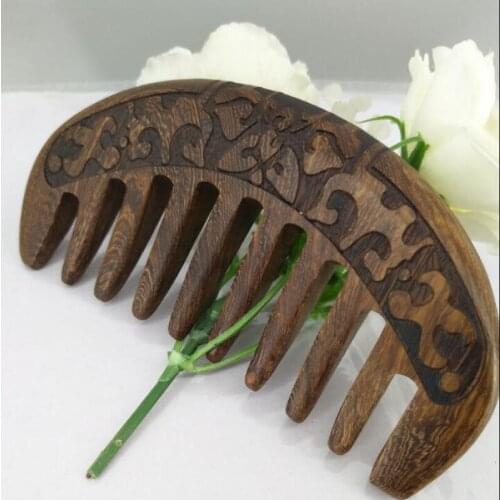 1PCS Black Sandalwood Comb Super Wide Tooth Straight And curly Hair Massage Wooden Comb Pocket Beard comb