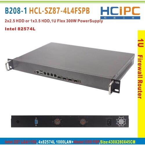 HCiPC B208-1 HCL-SZ87-4L4FSPB,4G+64G+I3 CPU,LGA1150 Z87 82574L 4LAN+4FSP 1U Firewall SYSTEM,4LAN Motherboard,6LAN Network Router