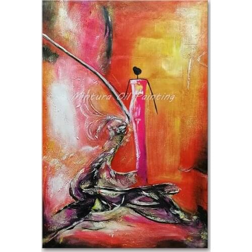 Mintura Hand Painted Oil Paintings on Canvas Wall Picture For Living Room The Abstract Red Dress Girl Home Decor Art No Framed