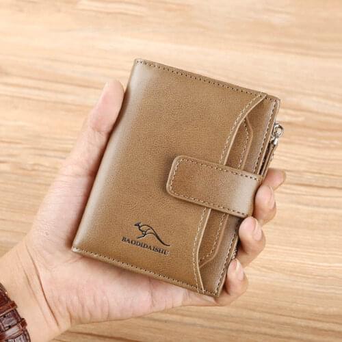 Mens Wallet Zipper Long Short Blocking NFC/RFID Scanning Genuine Leather Card Holder Coin Purse Wallet Men High Quality