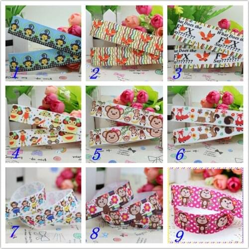 7/8'' Free shipping monkey fox printed grosgrain ribbon hairbow headwear party decoration diy wholesale OEM 22mm S254
