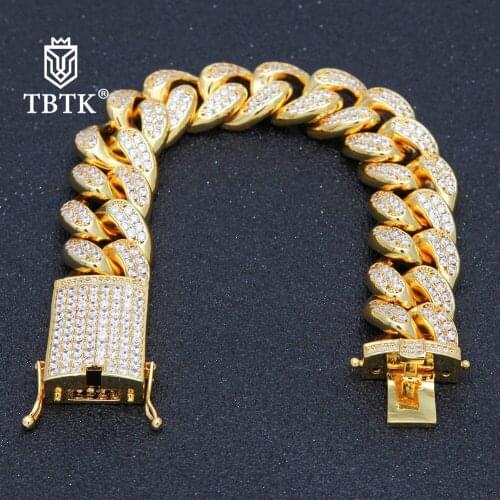 TBTK 20mm Width Cuban Link Bracelet Beautiful Geometric Shape Wrist Jewelry Box With Tongue Clasp Mens Fashion Punk Bracelet