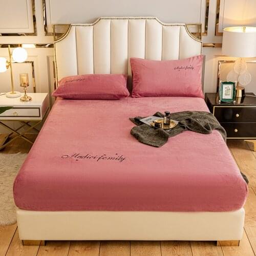 Velvet Thicken Solid Color Fitted Sheet Plush Quilted Soft Mattress Slipcover Dust-proof Washable Protectors For King Queen Bed