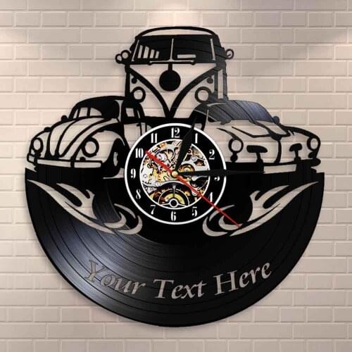 Personalized with Your Name Logo CarCamper Van Home Decor Wall Clock Number Camper van Retro Car Custom Vinyl Record Wall Clock