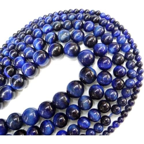Natural Gem Stone Bead Blue Lapis Lazuli Tiger Eye Agates 15" Strand 4 6 8 10 12 MM Round Loose Beads Strand Diy Jewelry Making