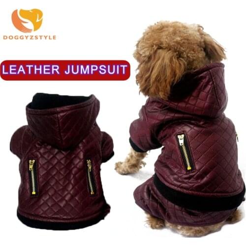 2019 New Pet Leather Jumpsuit Casual Style Clothes Warm Autumn and Winter Hoodies Pet Pajamas Puppy Cat Clothes Pets Apparel