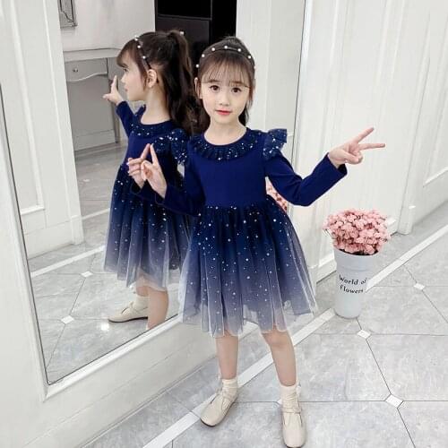 2020 new girl baby spring autumn Kids lace star tutu dress children party birthday splice dresses clothing