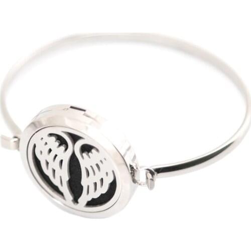 New design 5pcs Angel Aromatherapy / 316L s.steel Essential Oils Diffuser Locket bangle 7''-8''wrist and 20pcs felt pads