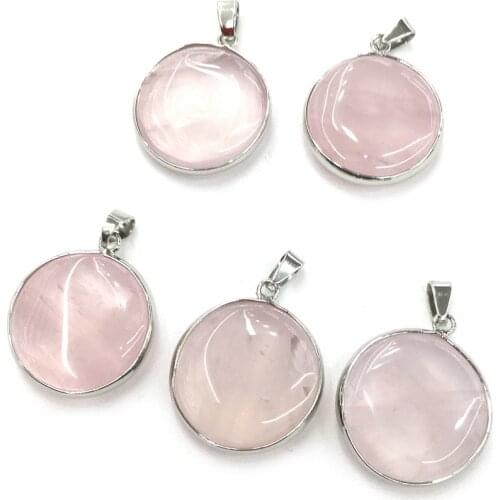 New 1PC Rose Quartzs Pendants Round Natural Stone Pendant for Jewelry Making DIY Earring Necklace Size 25x25mm