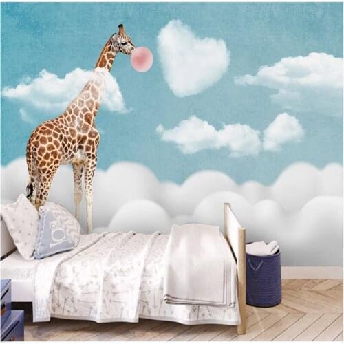 Custom wallpaper childrens room sky creative clouds giraffe bedroom cartoon mural 8D waterproof wall covering