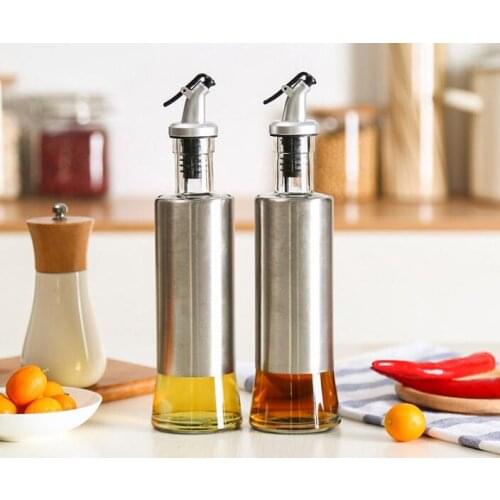 Quevinal50PCS 11oz Cruet Food Grade Stainless Steel Leak proof Oil Dispenser Bottle Oil Pot Olive Oil Vinegar Sauce Kitchen Tool