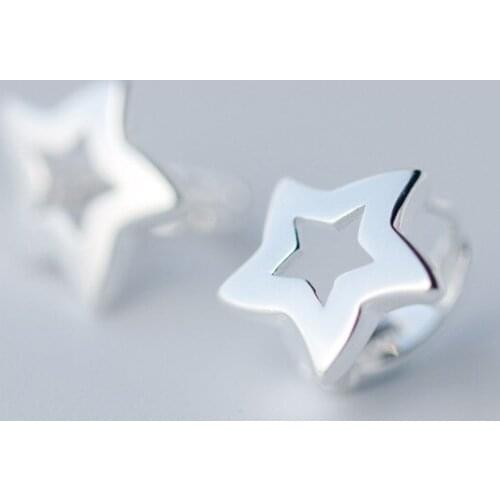 Real. 925-Sterling-Silver Open star hoop huggie Earrings sterling silver jewelry 11mm*12mm GTLE1047