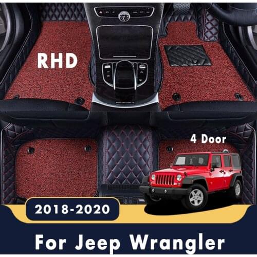 RHD Luxury Double Layer Wire Loop Car Floor Mats Carpets Accessories Styling Custom For Jeep Wrangler JL 4 door 2020 2019 2018