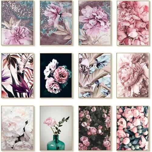 Scandinavian Flower Canvas Poster Rose Plants Nordic Pink Wall Art print On Canvas Modern Pastoral Painting Home Decor Picture